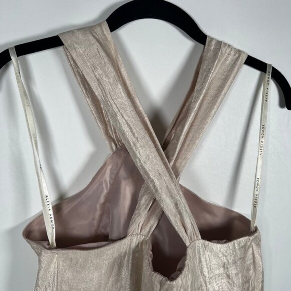 NWT ALEXIA ADMOR NEW YORK USA Made 🇺🇸 Champagne Bow Halter Neck Mini Dress S - Picture 13 of 16